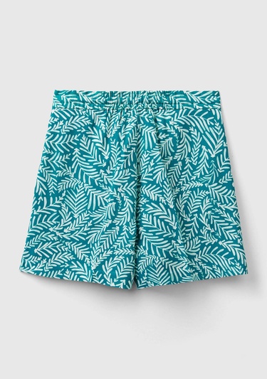  Kadın Yeşil Mix %100 Liyosel Tamamı Desenli 2 Cepli Beli İpli Bermuda Şort