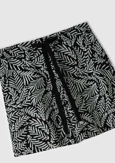  Kadın Siyah-Beyaz %100 Liyosel Tamamı Desenli 2 Cepli Beli İpli Bermuda Şort