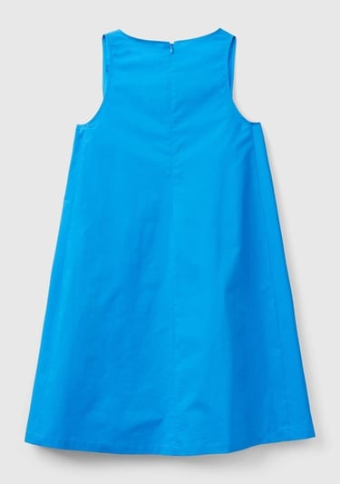  Kadın Mavi %100 Koton Kolsuz Midi Boy Elbise