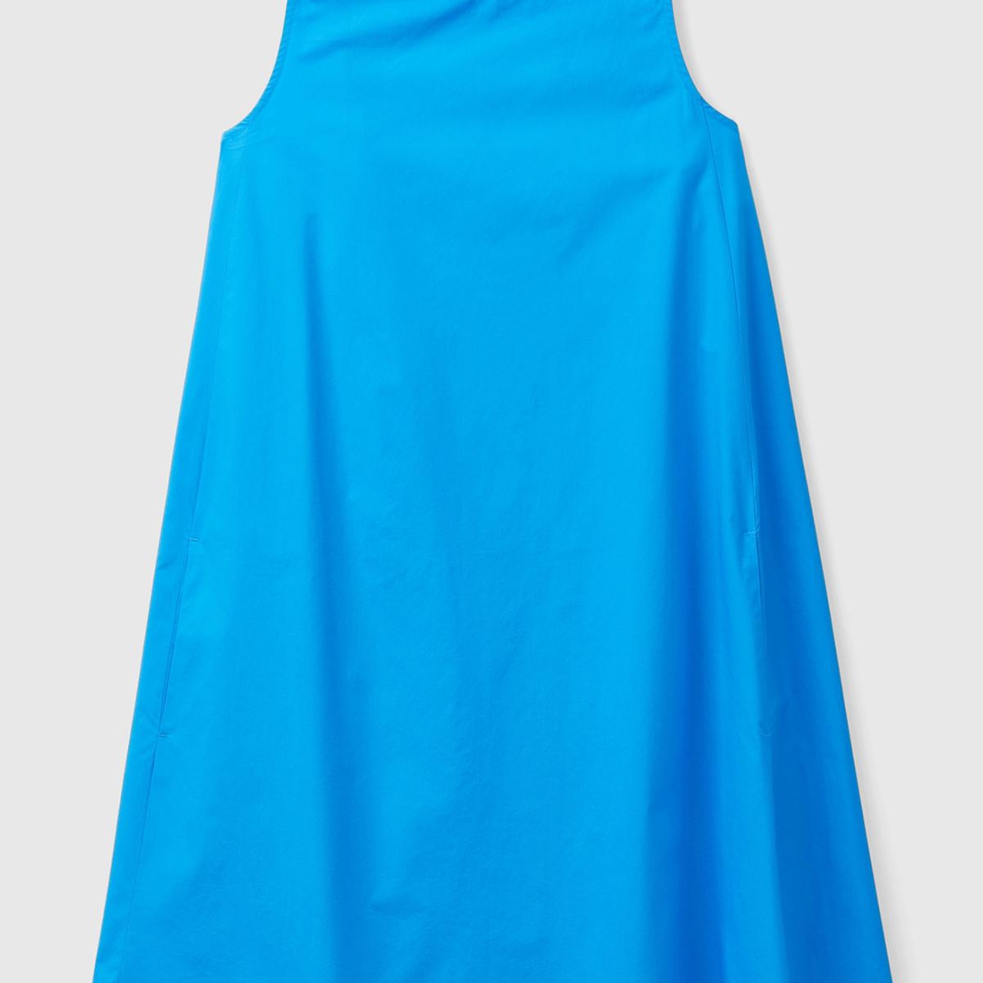 Kadın Mavi %100 Koton Kolsuz Midi Boy Elbise