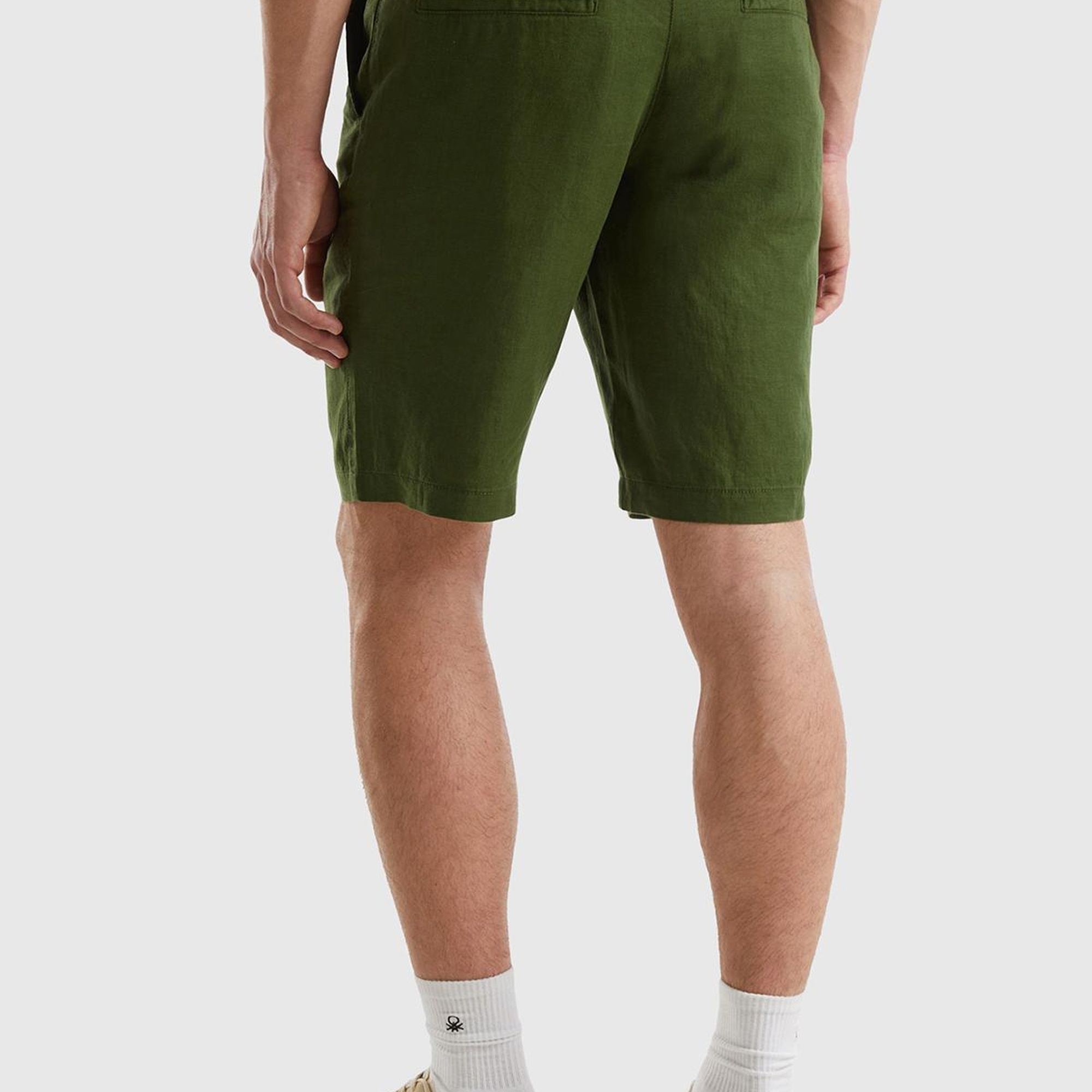 Erkek Koyu Yeşil Bağcıklı Keten Bermuda