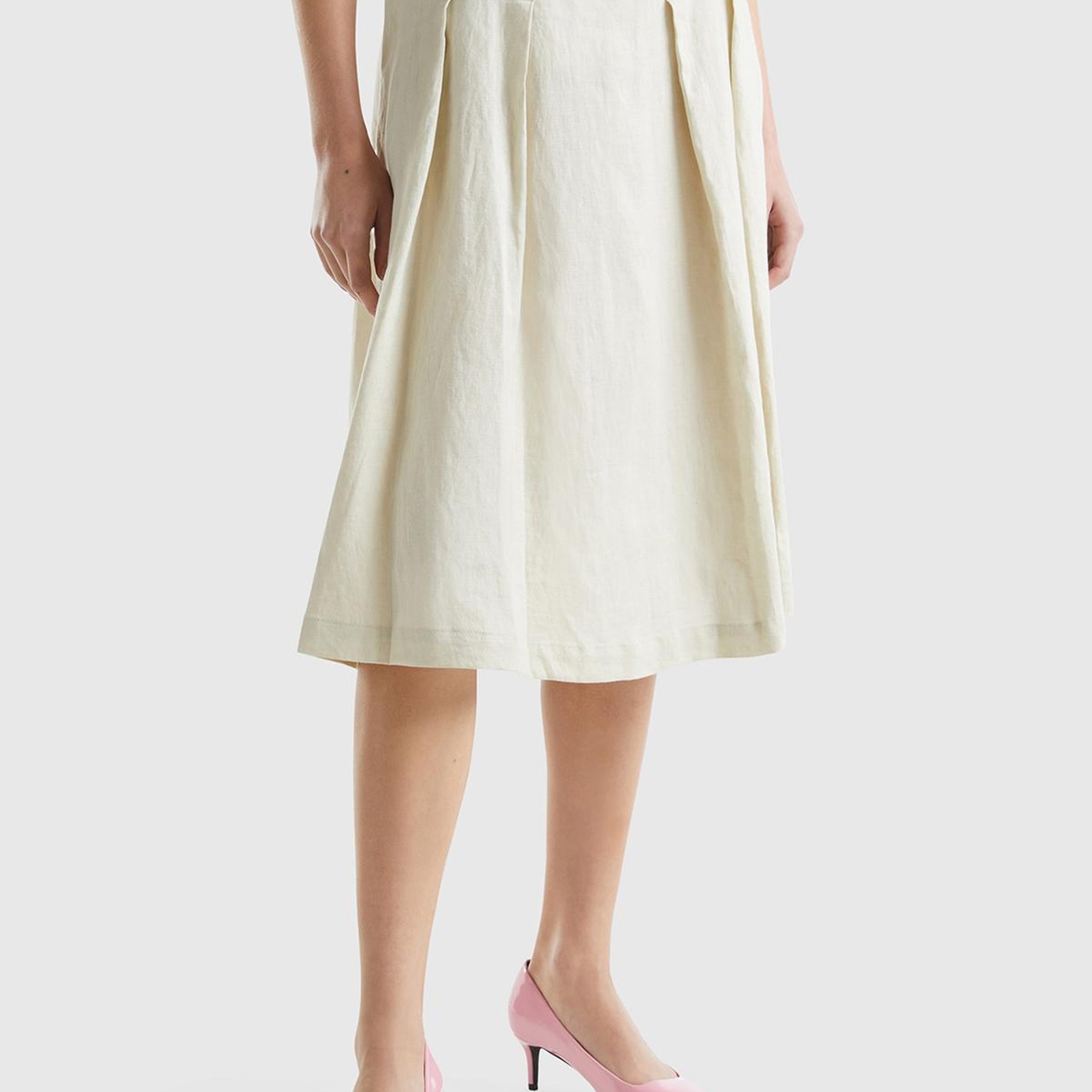 Kadın Bej %100 Keten Geniş Uzun Etek