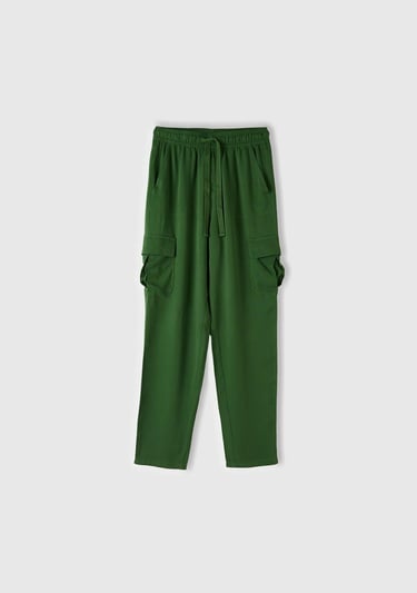  Kadın Soluk Yeşil %100 Viskoz Beli Büzgülü 4 Cepli Dar Paça Pantolon