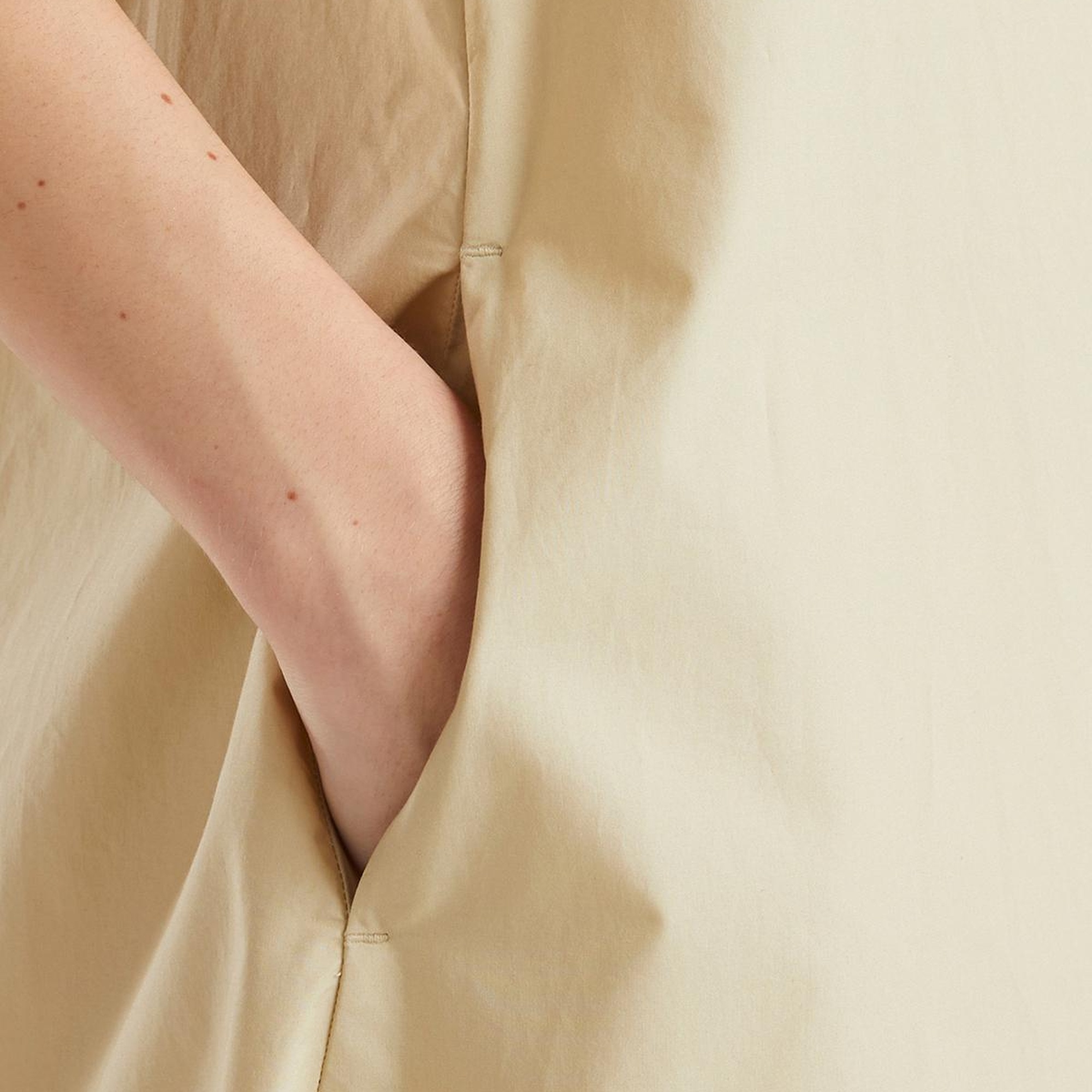 Kadın Bej %100 Koton Kolsuz Midi Boy Elbise