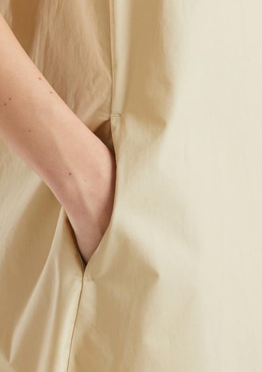  Kadın Bej %100 Koton Kolsuz Midi Boy Elbise