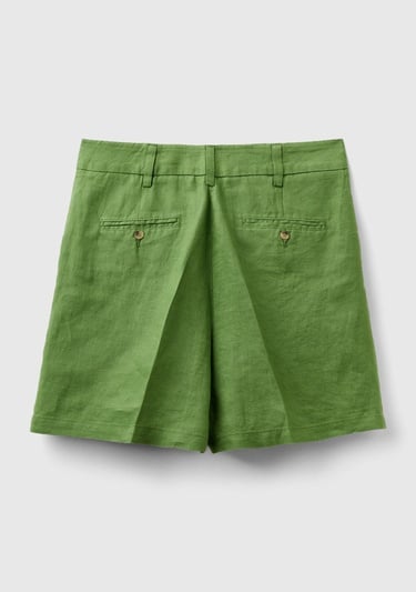  Kadın Soluk Yeşil %100 Keten Kısa Şort