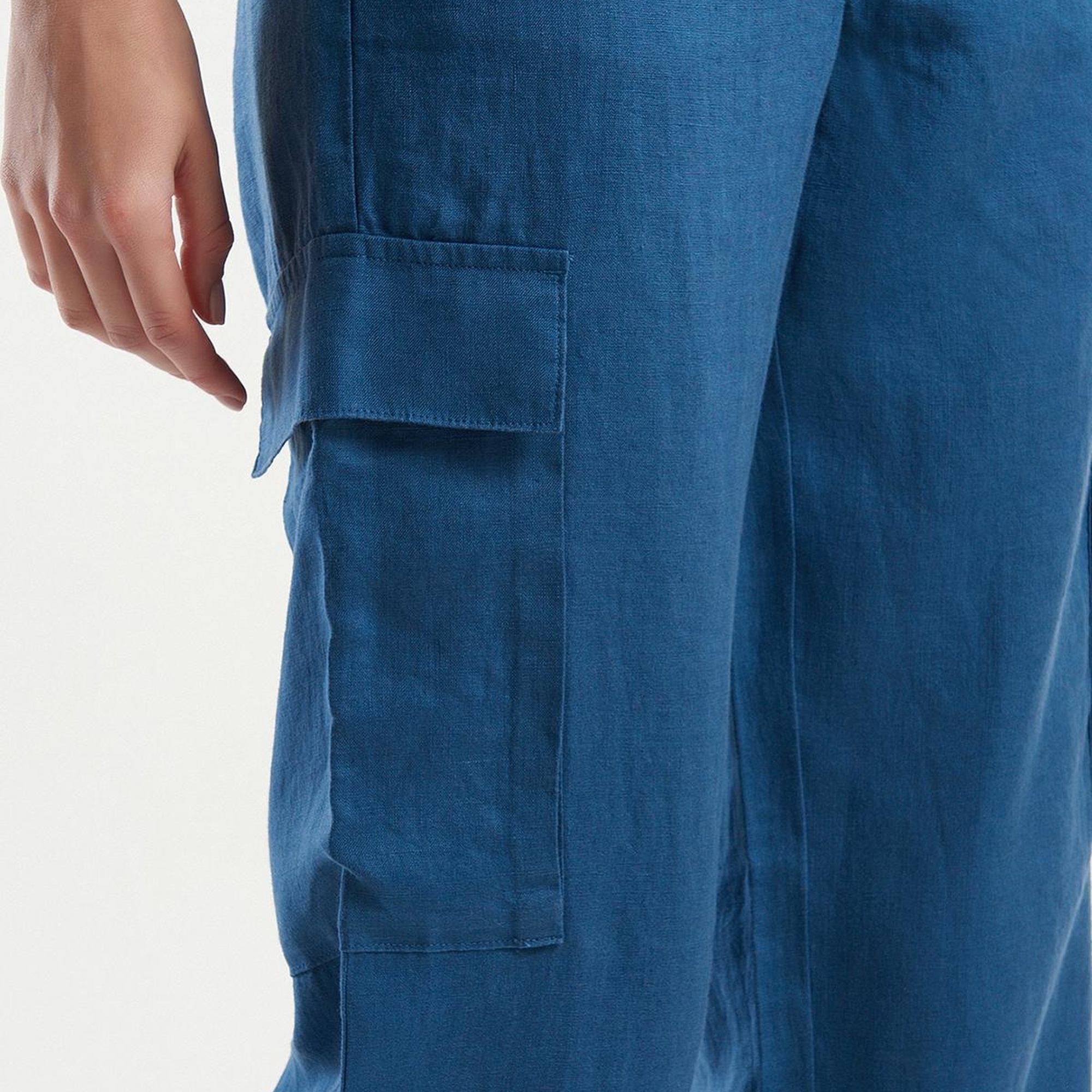 Kadın Gece Mavisi %100 Keten Kargo Pantolon