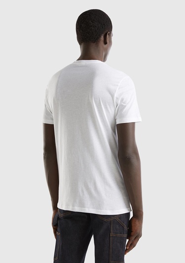  Erkek Beyaz %100 Pamuk Önü Fotoğraf Baskılı Dekoratif Dikişli T-Shirt