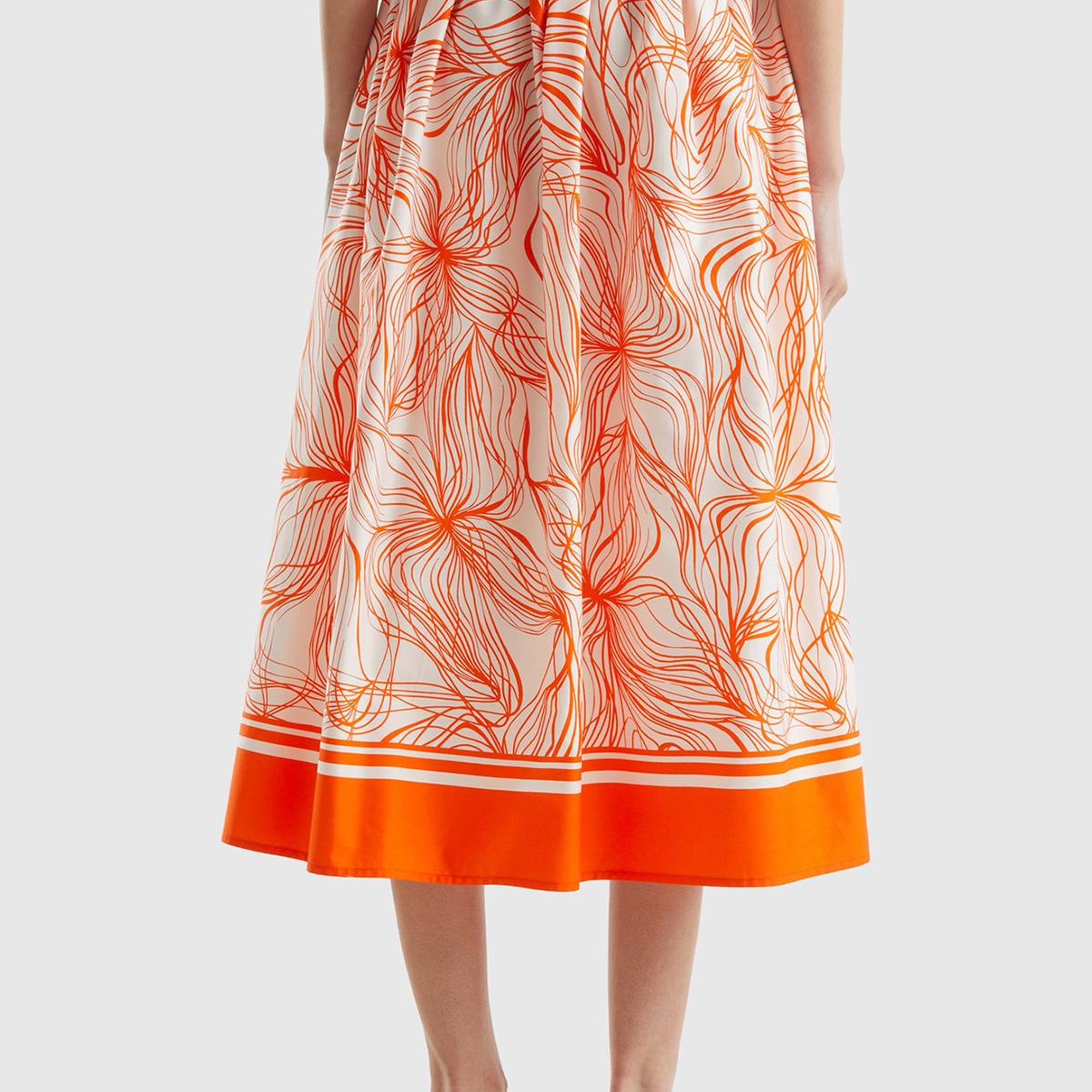 Kadın Turuncu Mix Pamuk Karışımlı Tamamı Desenli Beli Büzgülü Uzun Etek