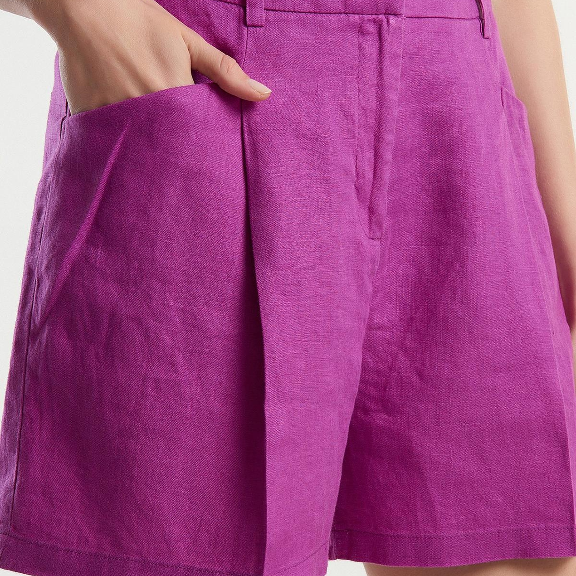 Kadın Mor %100 Keten Kısa Şort