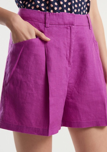  Kadın Mor %100 Keten Kısa Şort