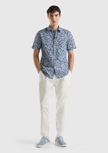  Erkek Krem Pamuk Karışımlı 4 Cepli Chino Pantolon