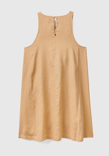  Kadın Taba %100 Keten Kolsuz Elbise
