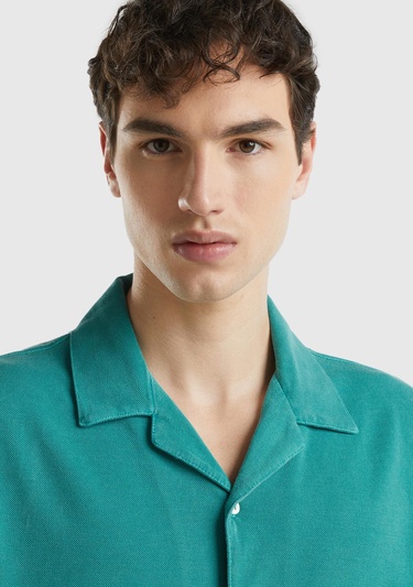  Erkek Adaçayı %100 Pamuk Tek Renkli Dekoratif Dikişli Kısa Kollu Gömlek