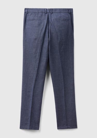  Erkek İndigo Keten Karışımlı Cebi Biyeli Pantolon