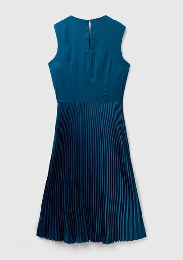  Kadın Petrol Mavisi Önü Detaylı Sıfır Kol Bisiklet Yaka Uzun Elbise