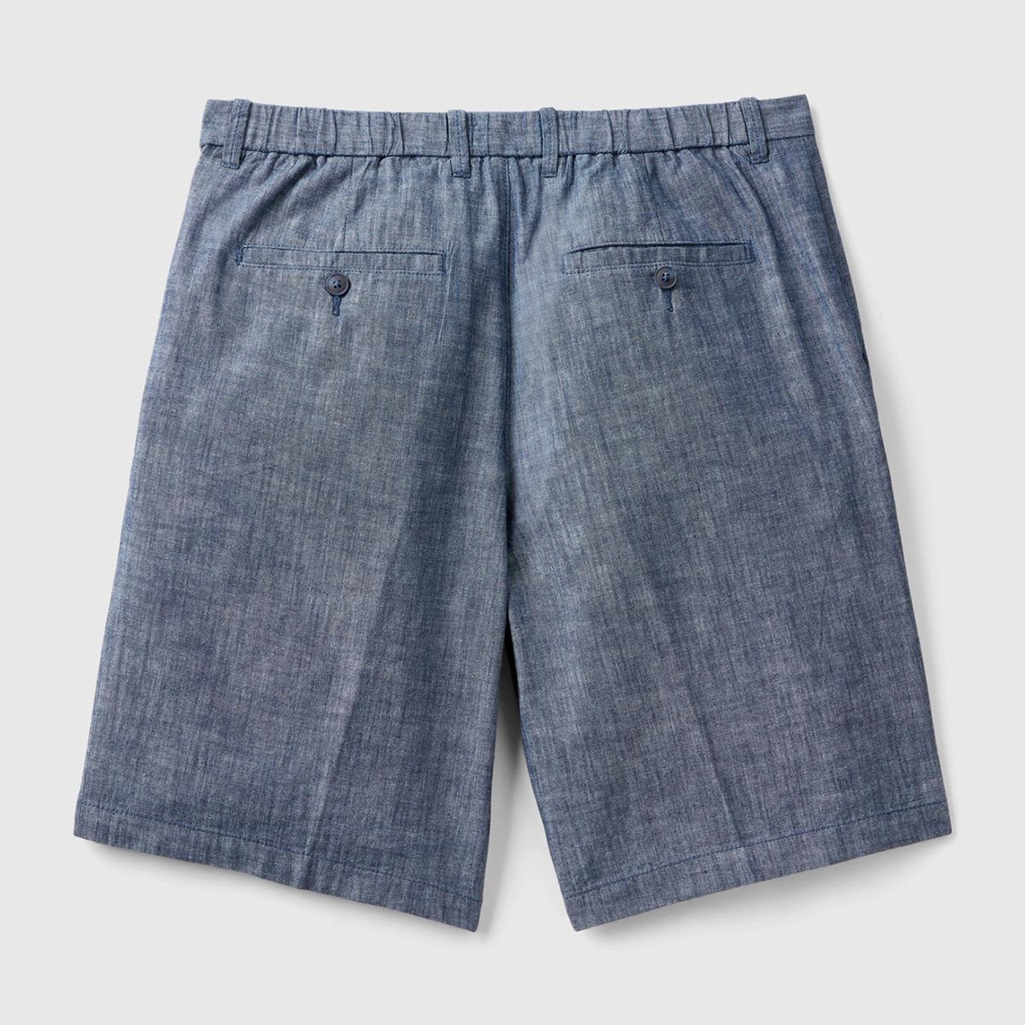 Erkek İndigo %100 Pamuk Önü Pileli Bermuda Şort