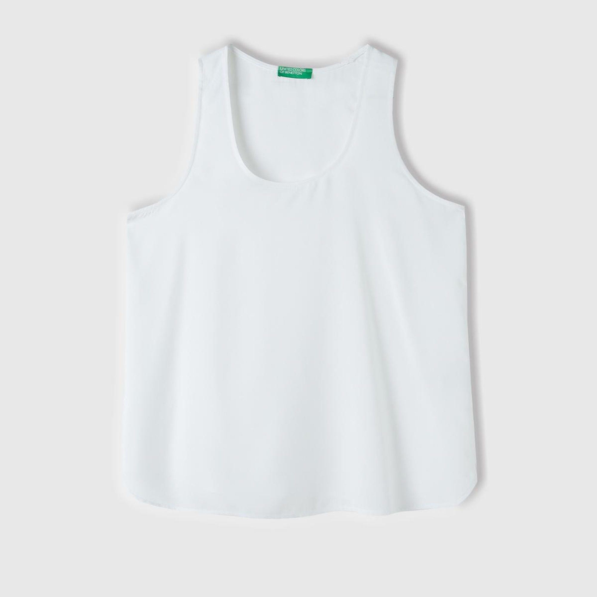 Kadın Beyaz %100 Viskoz Dekoratif Dikişli Geniş Bisiklet Yaka Kolsuz Bluz