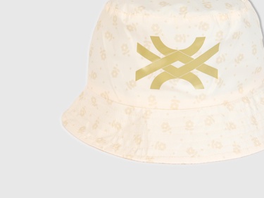  Erkek Çocuk Ekru Benetton Logolu Balıkçı Şapka