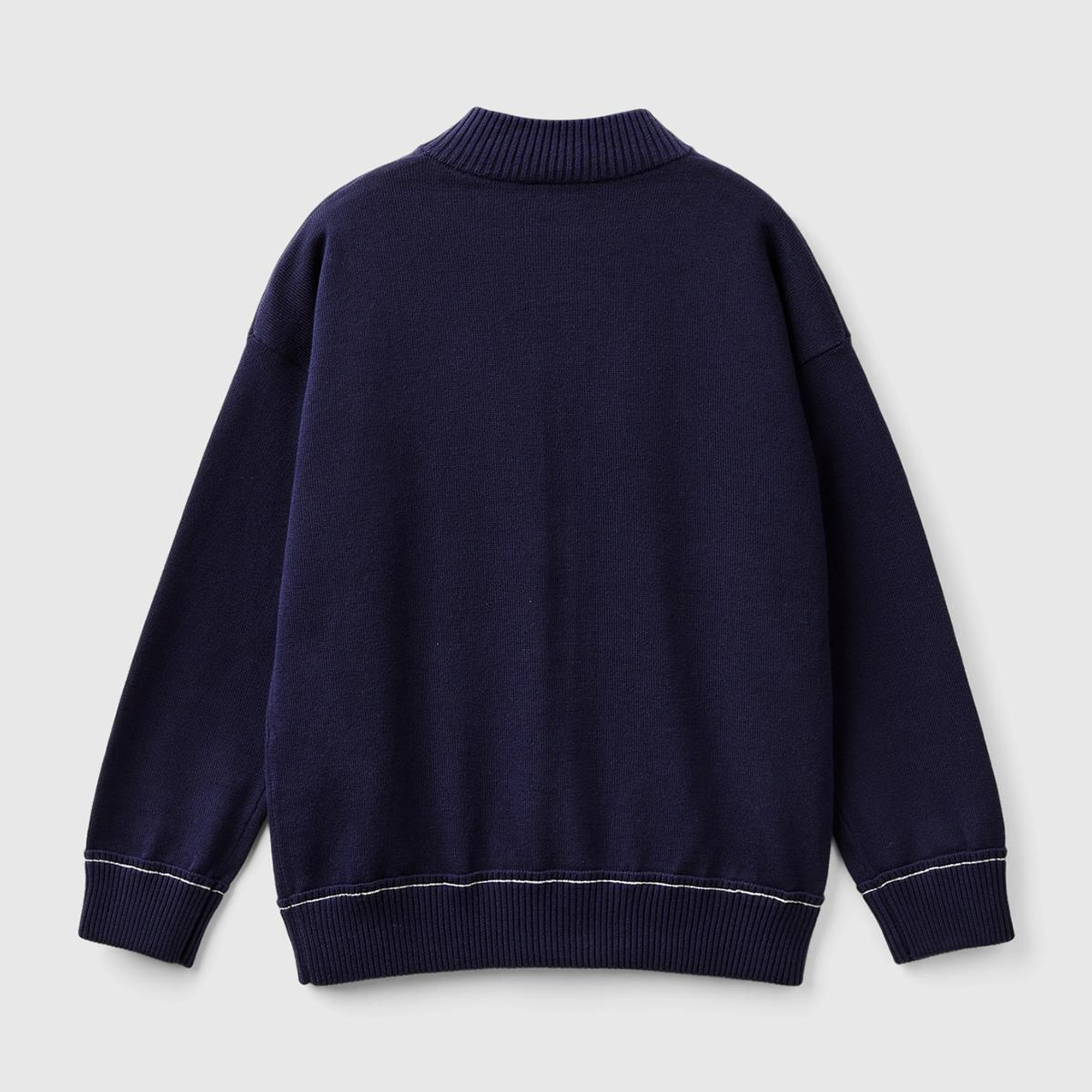 Erkek Çocuk Lacivert Etek Ucu Logo Detaylı Fermuarlı Dik Yaka Hırka