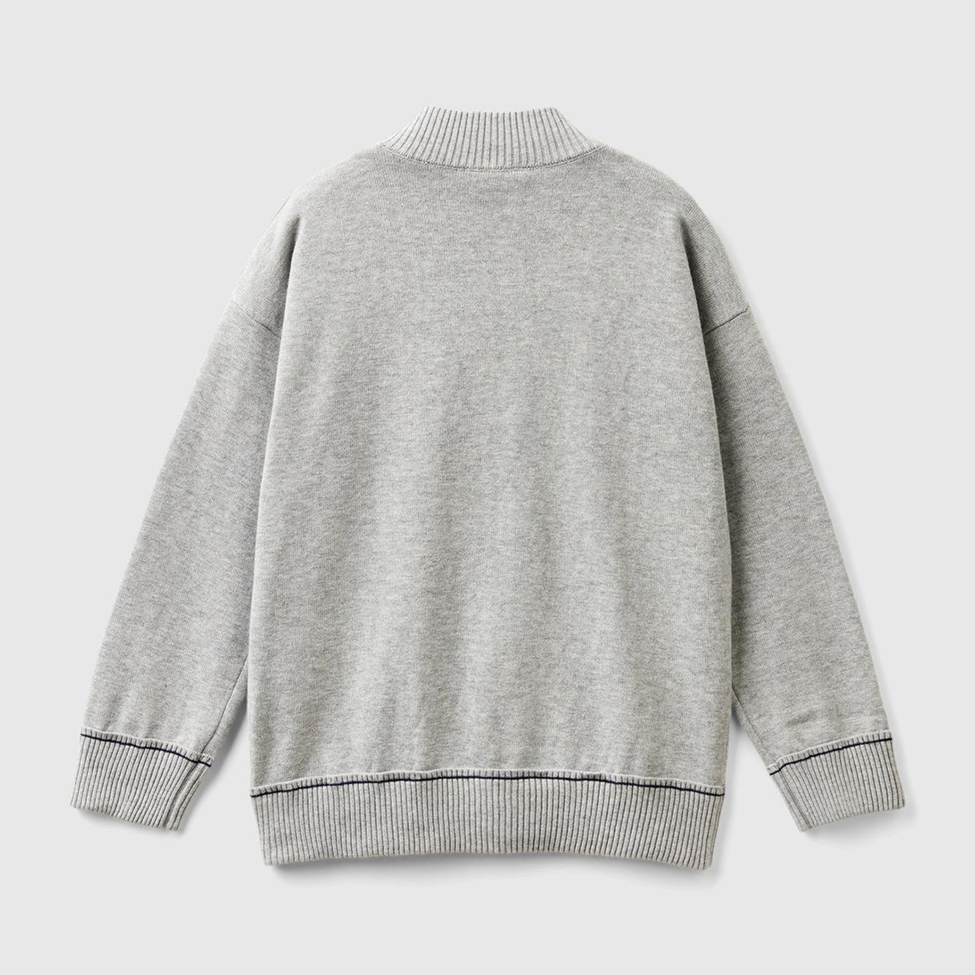 Erkek Çocuk Gri Melanj Etek Ucu Logo Detaylı Fermuarlı Dik Yaka Hırka