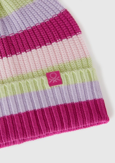  Erkek Çocuk Pembe Mix Logo Etiketli Renk Bloklu Örgü Bere