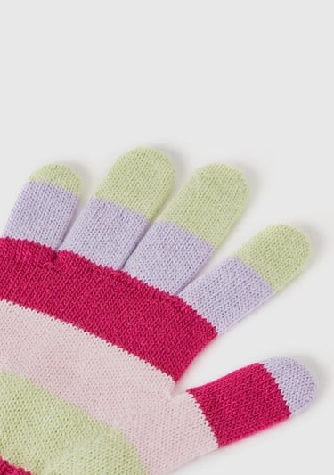  Erkek Çocuk Pembe Mix Logo Etiketli Renk Bloklu Örgü Eldiven