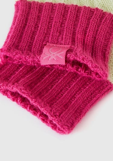  Erkek Çocuk Pembe Mix Logo Etiketli Renk Bloklu Örgü Eldiven