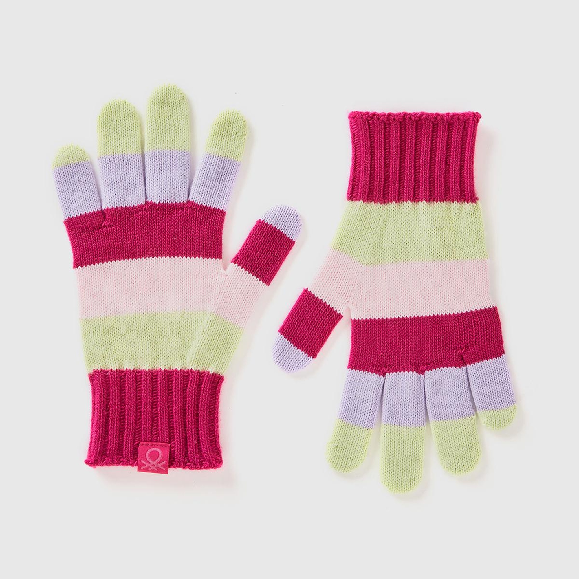 Erkek Çocuk Pembe Mix Logo Etiketli Renk Bloklu Örgü Eldiven