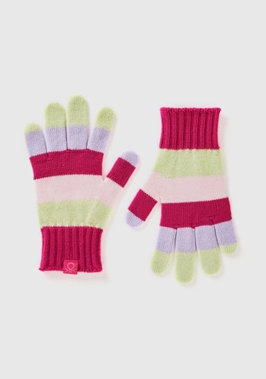  Erkek Çocuk Pembe Mix Logo Etiketli Renk Bloklu Örgü Eldiven