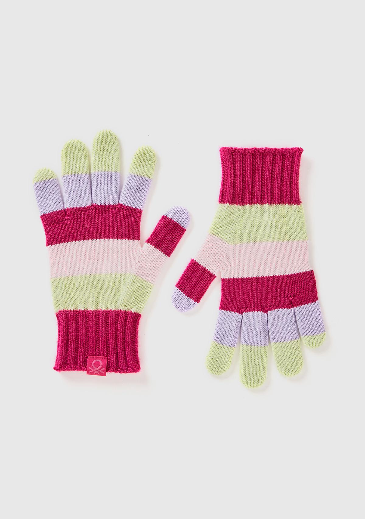  Erkek Çocuk Pembe Mix Logo Etiketli Renk Bloklu Örgü Eldiven