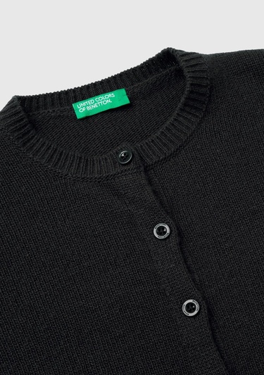  Kız Çocuk Siyah Önü Düğmeli Nervür Detaylı Hırka