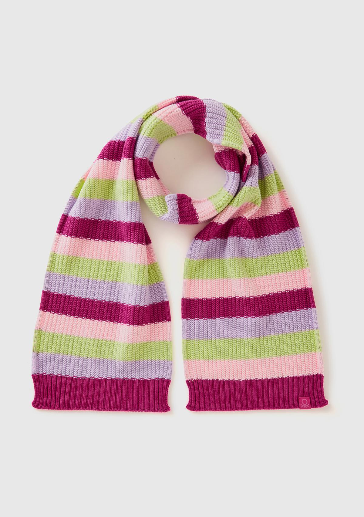  Erkek Çocuk Pembe Mix Renkli Çizgili Örgü Atkı