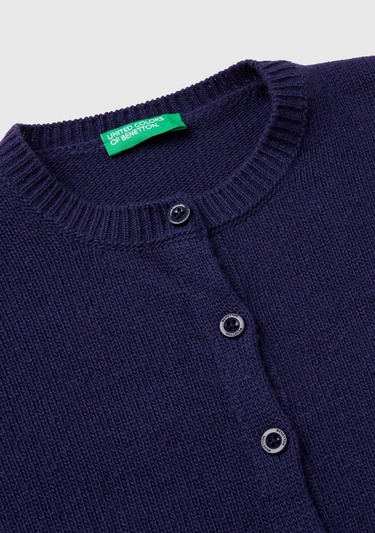  Kız Çocuk Lacivert Önü Düğmeli Nervür Detaylı Hırka