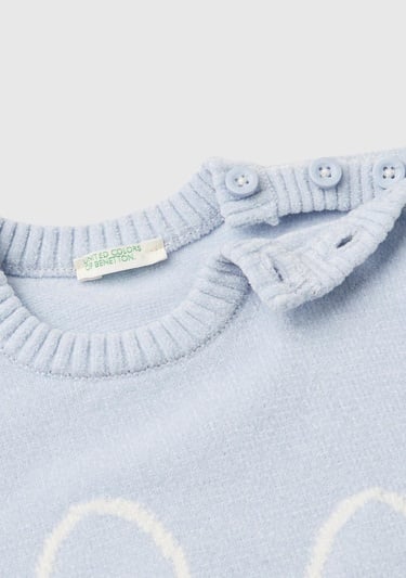  Bebek Toz Mavi Önü Tavşan İşlemeli Omzu Düğme Detaylı Bisiklet Yaka Kazak