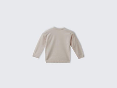  Bebek Toz Pembe Önü Tavşan İşlemeli Omzu Düğme Detaylı Bisiklet Yaka Kazak