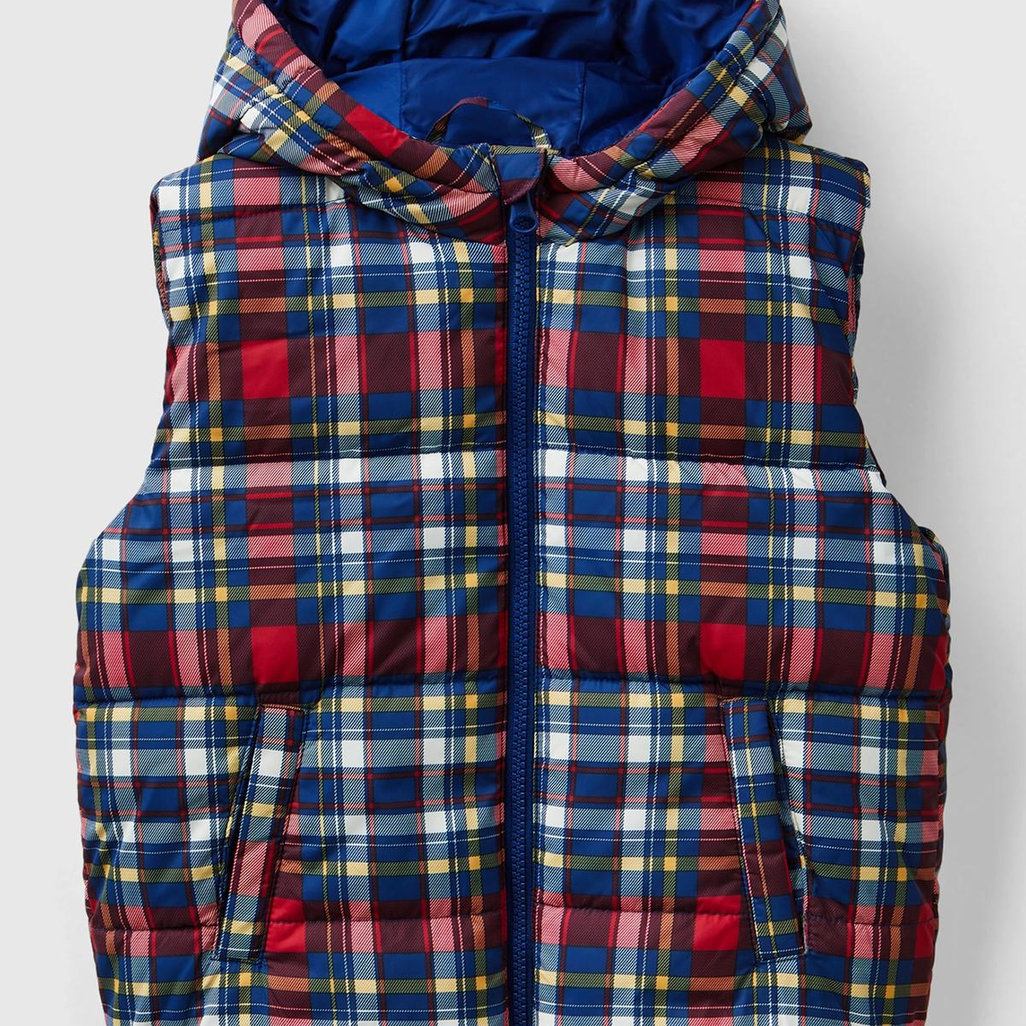 Erkek Çocuk Mavi Mix Fermuar Kapamalı Tamamı Desenli Kapüşonlu Yelek