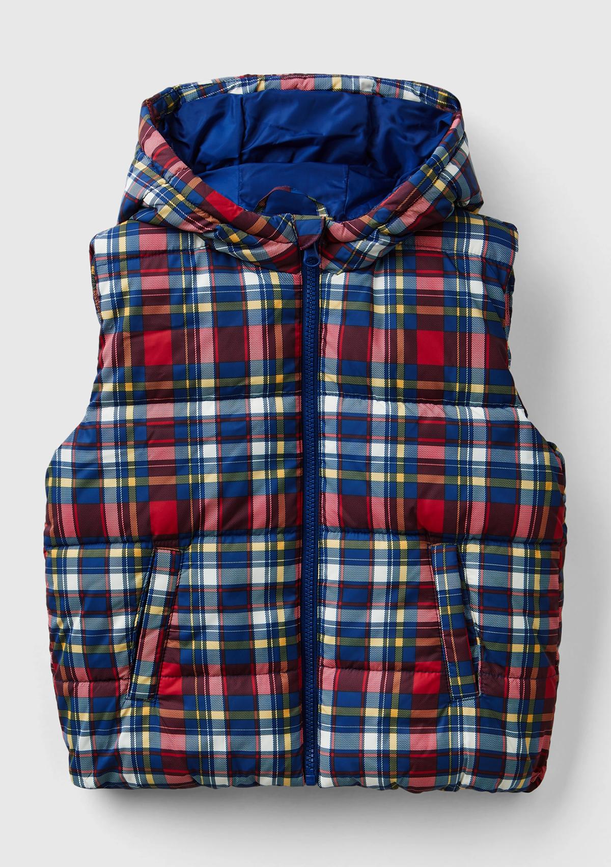  Erkek Çocuk Mavi Mix Fermuar Kapamalı Tamamı Desenli Kapüşonlu Yelek