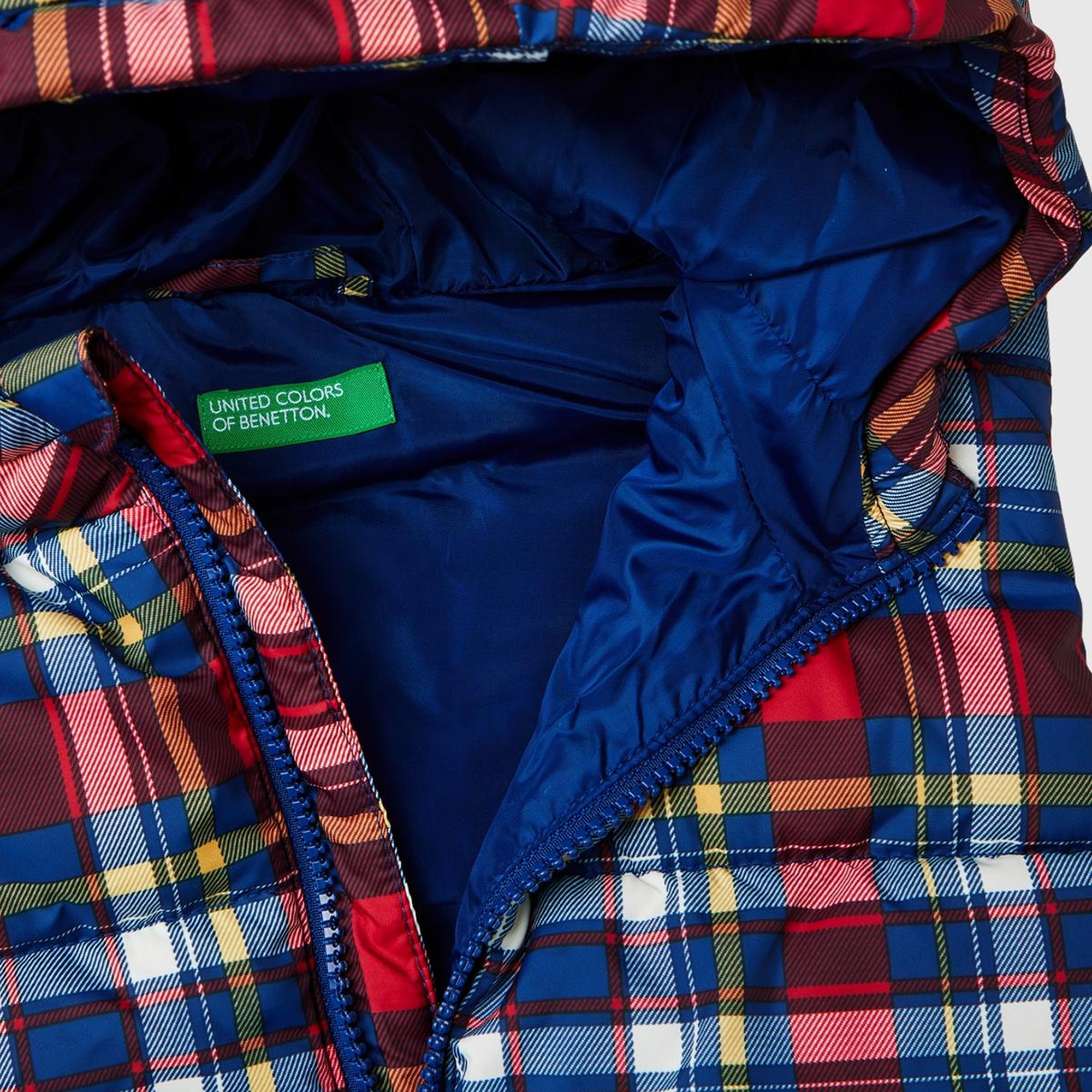 Erkek Çocuk Mavi Mix Fermuar Kapamalı Tamamı Desenli Kapüşonlu Yelek