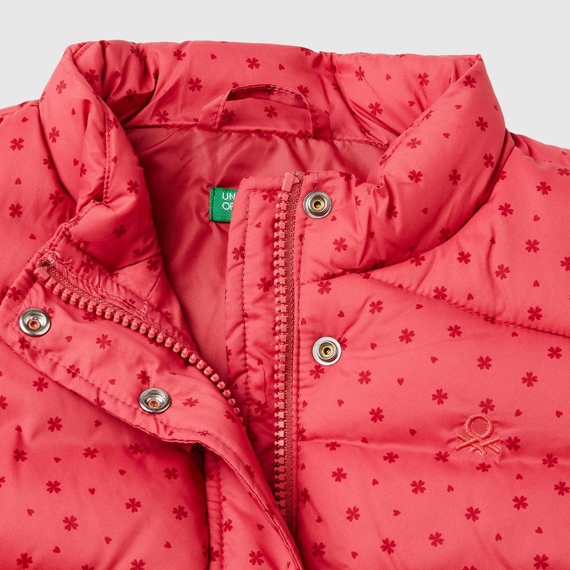 Kız Çocuk Gül Kurusu Logo İşlemeli Tamamı Desenli Pufa Yelek