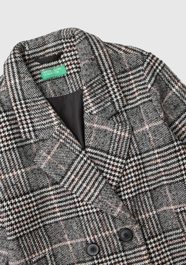  Kız Çocuk Füme Tamamı Desenli Yanları Cepli Kruvaze Tüvit Ceket