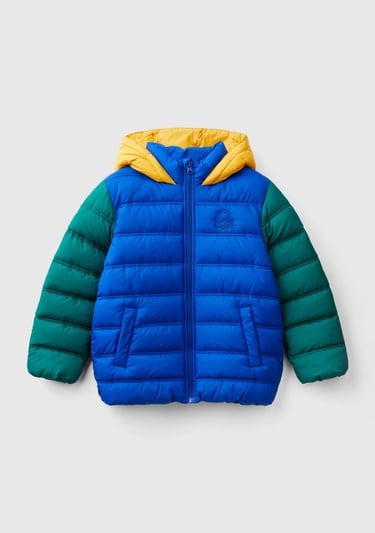  Erkek Çocuk Saks Mavi Logo İşlemeli Pufa Mont