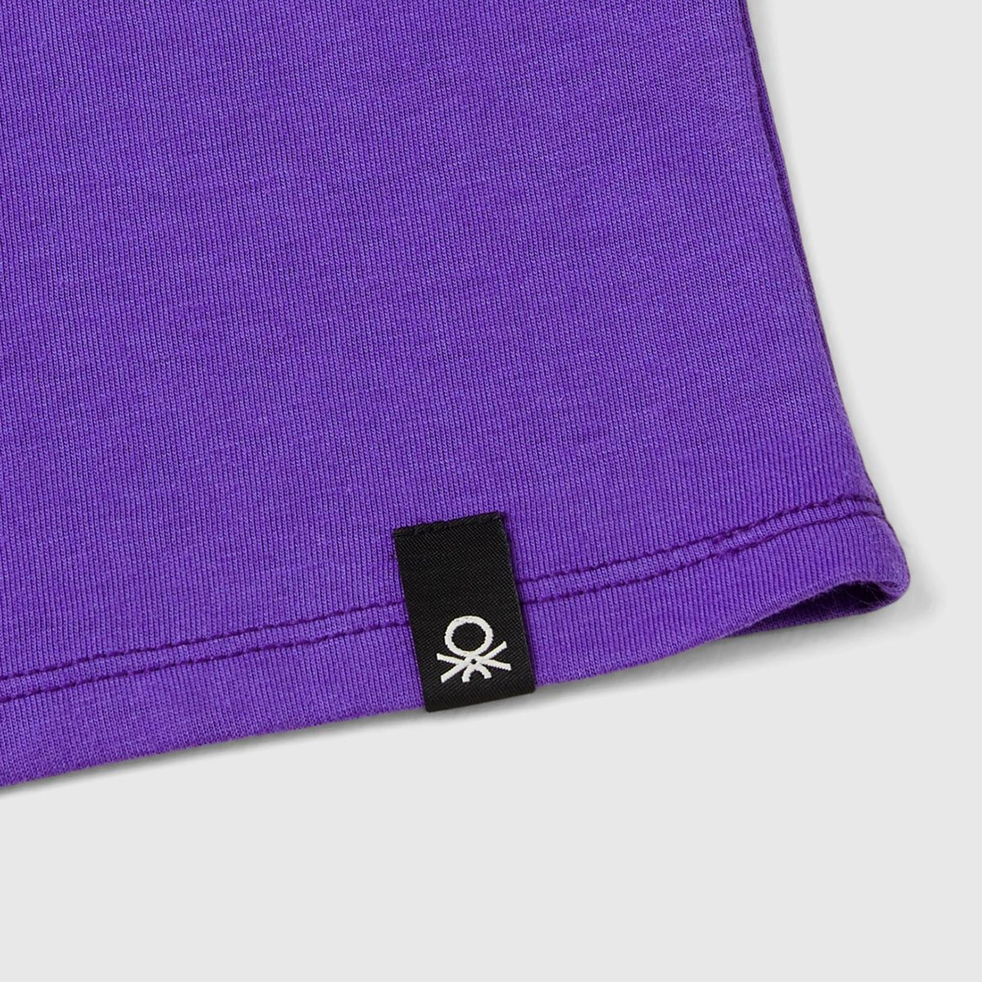 Kız Çocuk Çivit Mavisi Etek Ucu Logo Etiketli Önü Fotoğraf Baskılı T-Shirt