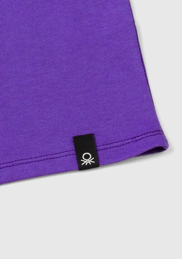  Kız Çocuk Çivit Mavisi Etek Ucu Logo Etiketli Önü Fotoğraf Baskılı T-Shirt