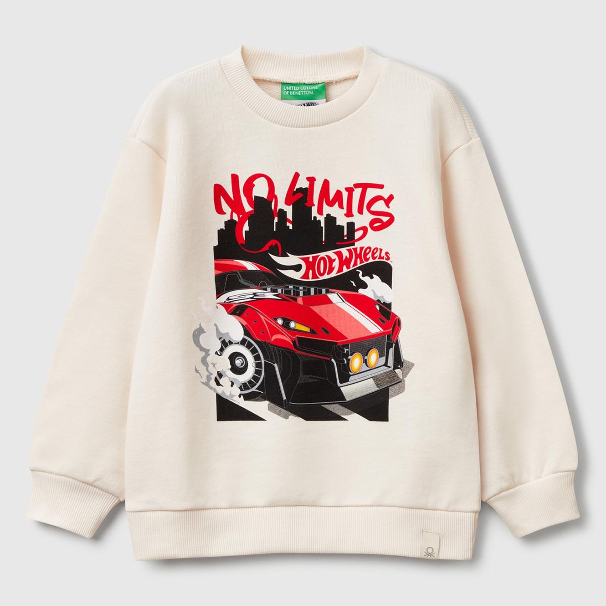 Erkek Çocuk Ekru Hot Wheels Baskılı Logo Etiketli Bisiklet Yaka Sweatshirt