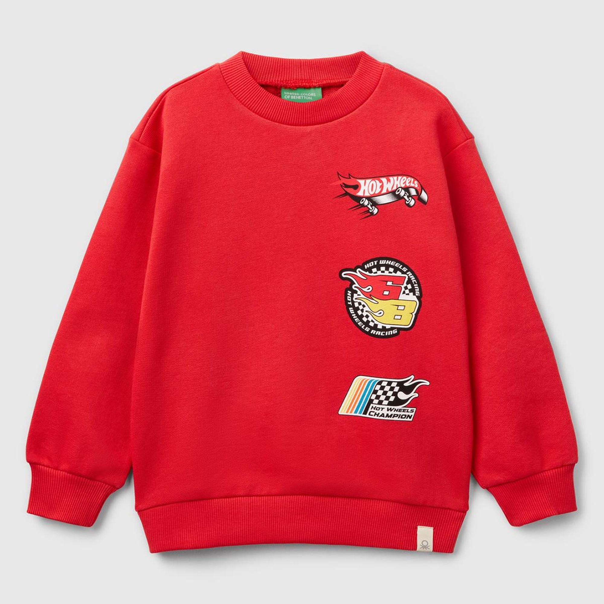 Erkek Çocuk Kırmızı Hot Wheels Baskılı Logo Etiketli Bisiklet Yaka Sweatshirt