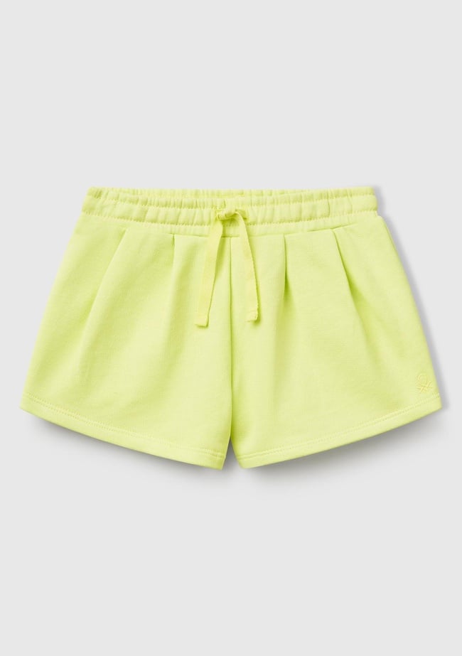  Kız Çocuk Sarı Benetton Logo İşlemeli Beli İpli Şort