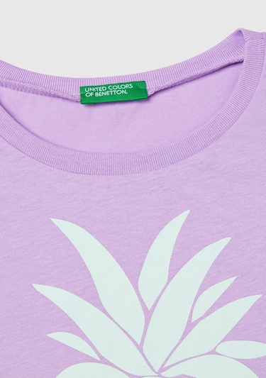  Kız Çocuk Lila Grafik Baskılı Kısa Kollu T-Shirt