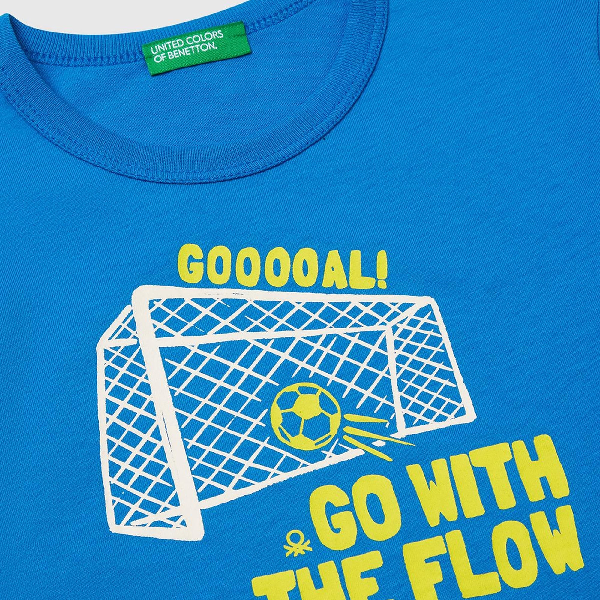 Erkek Çocuk Saks Mavi Grafik Baskılı Kısa Kollu T-Shirt