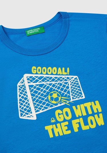  Erkek Çocuk Saks Mavi Grafik Baskılı Kısa Kollu T-Shirt